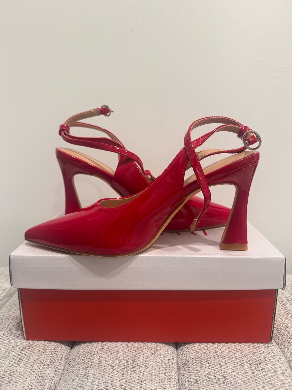 Red Patent Pointed-Toe Slingback Heels